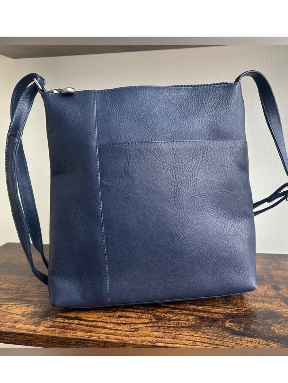 Le Donne Blue Leather Crossbody Bag Minimal Everyday Purse Soft Leather